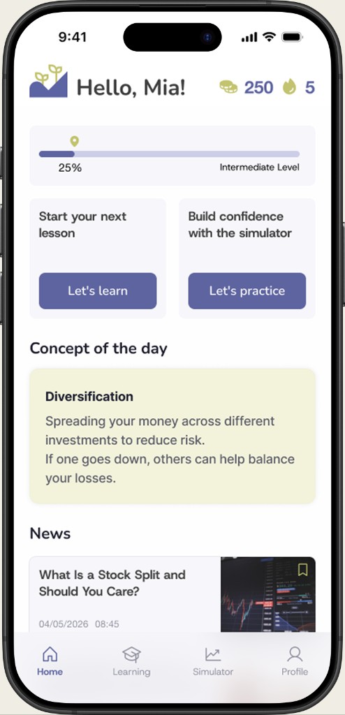 Easy Peasy app screen: Home