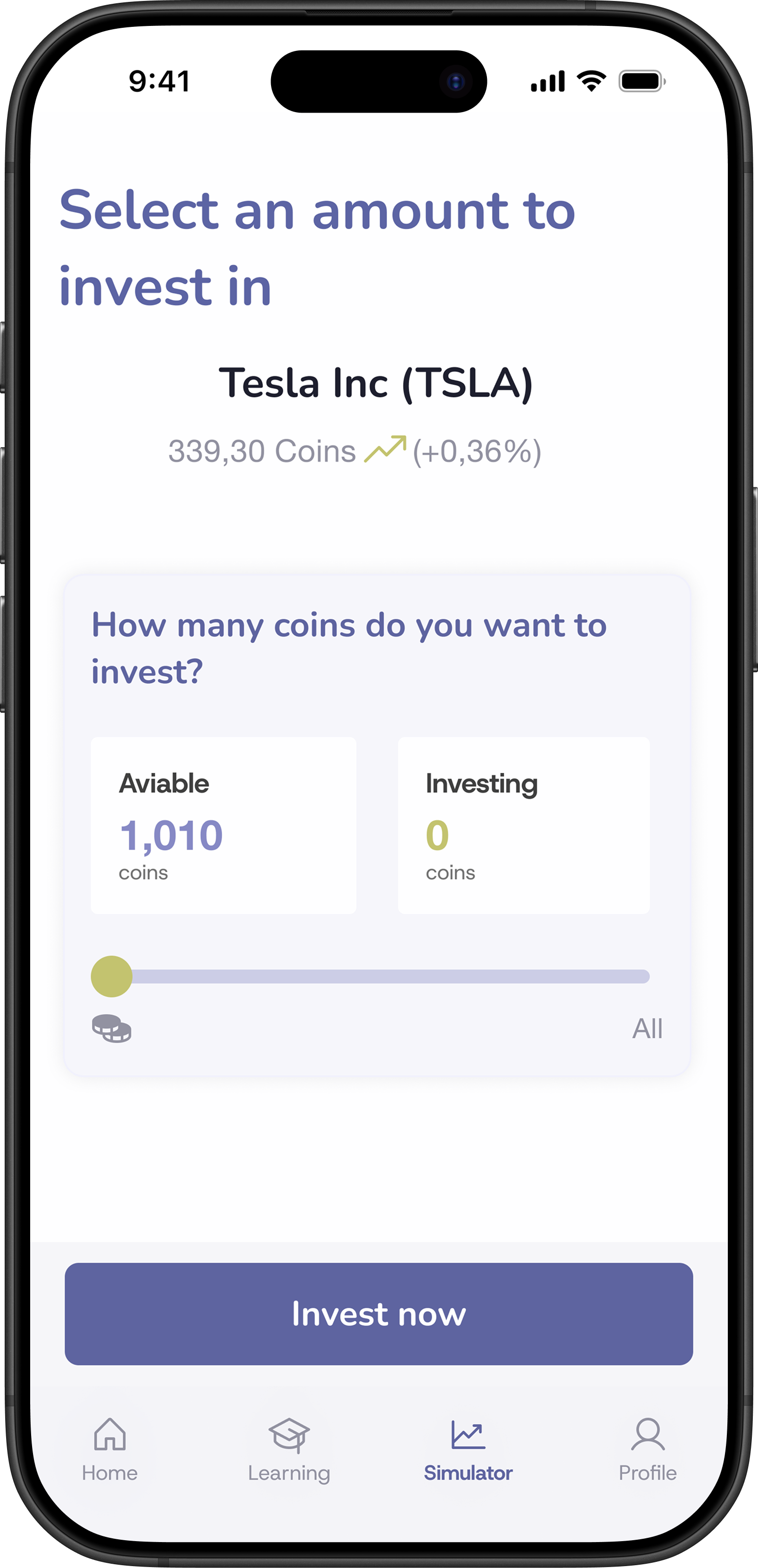 Easy Peasy app screen: Coin Investment