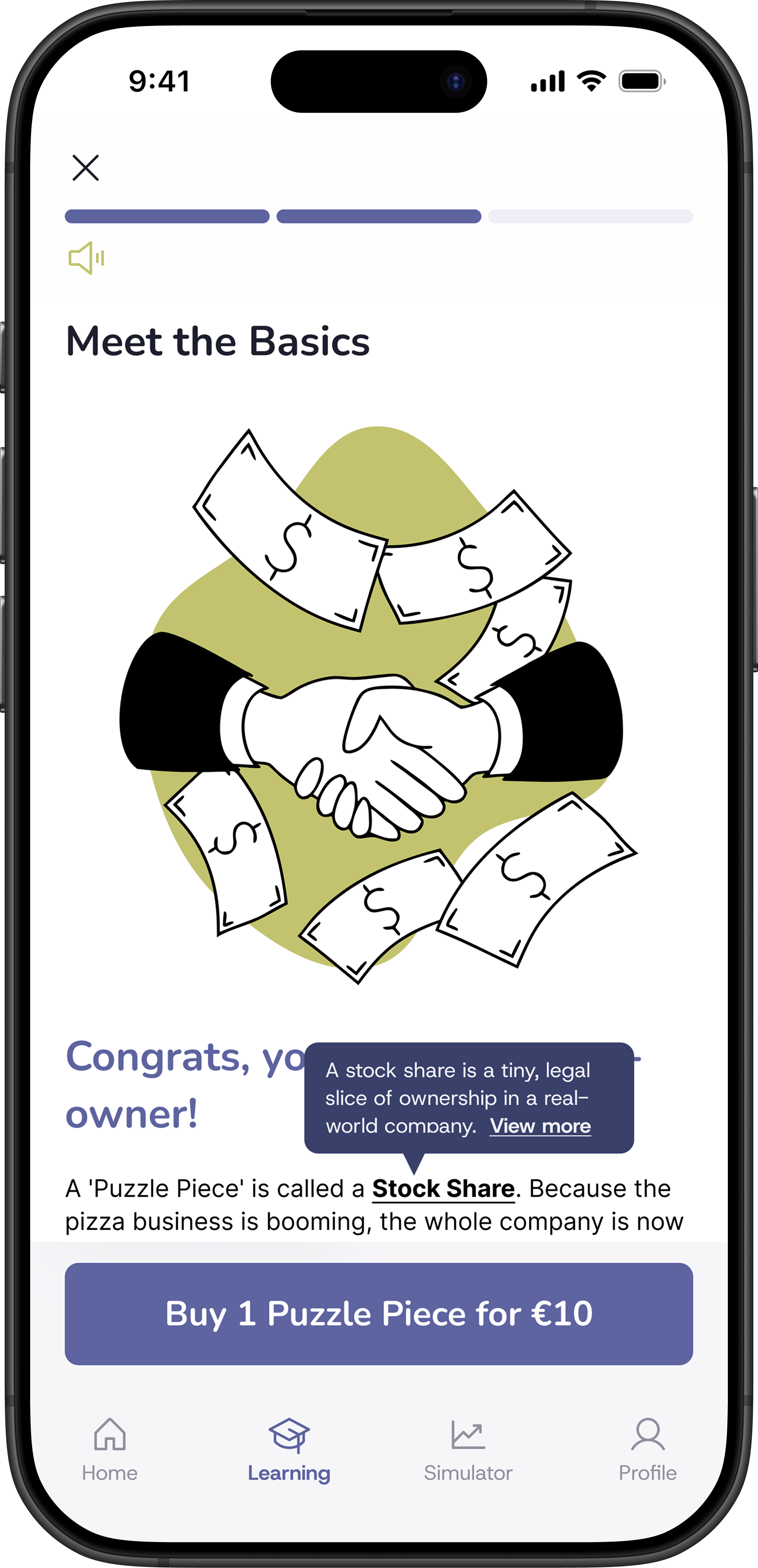 Easy Peasy app screen: Lesson