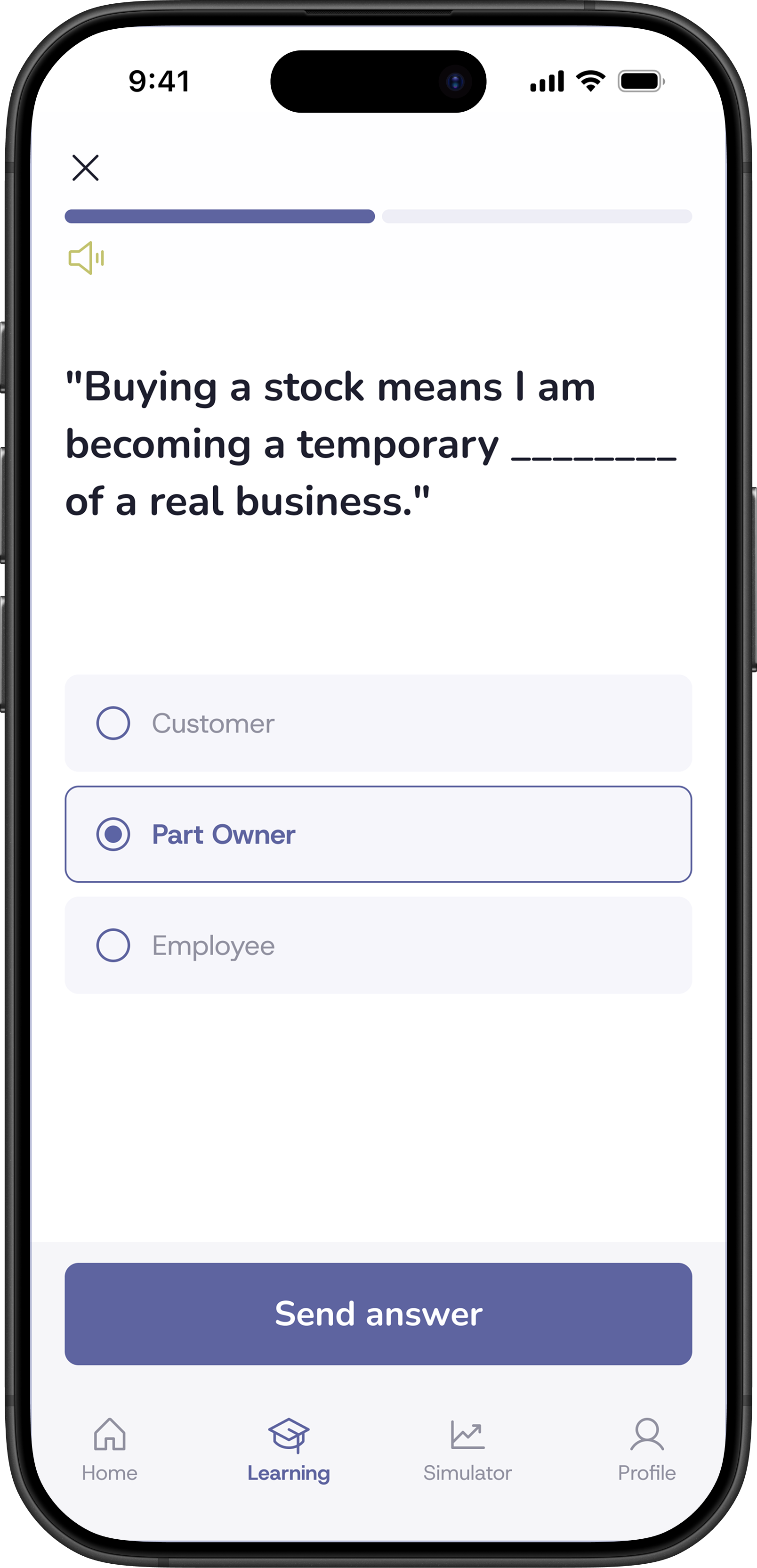 Easy Peasy app screen: Quiz